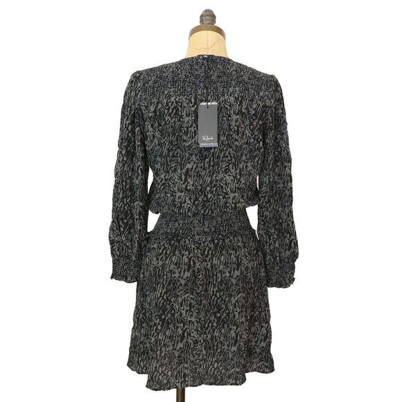 RAILS Zana Abstract Animal Mini Dress S Smocked Charcoal Print Chiffon NWT B14 - Picture 4 of 6